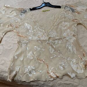 Sequin Floral Sheer Blouse
